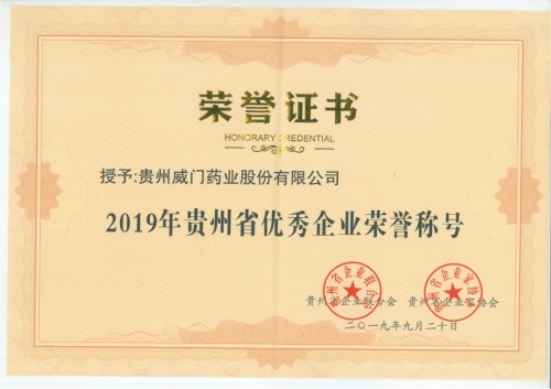 威尼斯官网在线药业获得“2019年贵州省优秀企业荣誉称号”